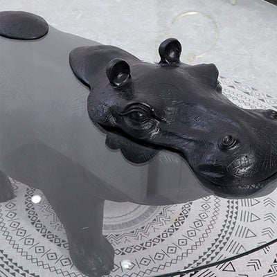 Modern Minimalist Hippopotamus-Shape Round Fiberglass Glass Coffee Table 4-Leg Sturdy For Living Room
