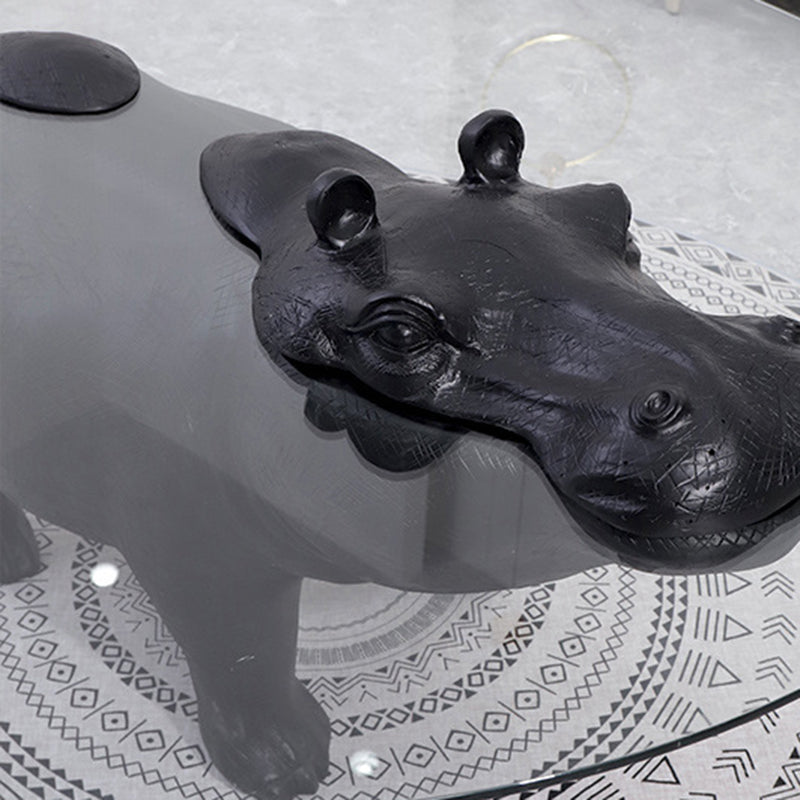 Modern Minimalist Hippopotamus-Shape Round Fiberglass Glass Coffee Table 4-Leg Sturdy For Living Room