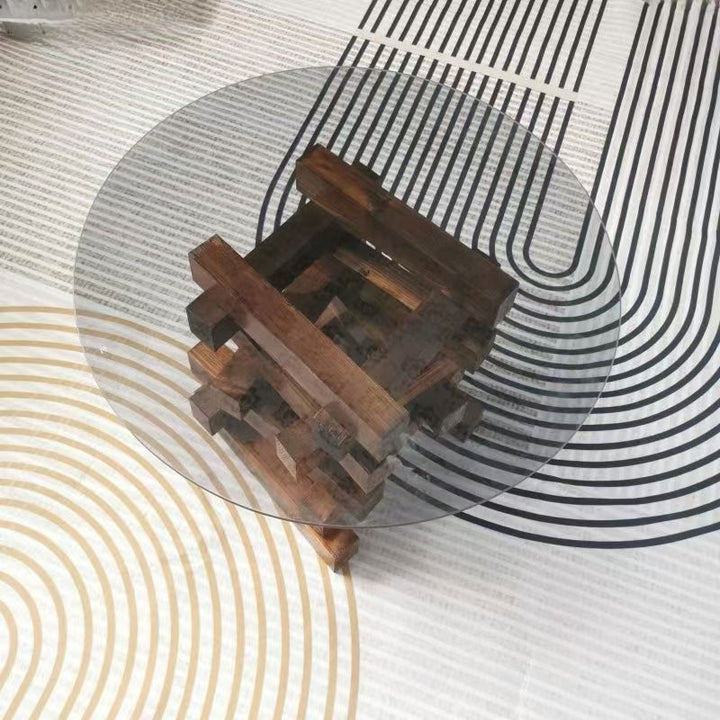 Mesa de café redonda minimalista moderna de madera maciza y vidrio resistente a la corrosión para sala de estar 