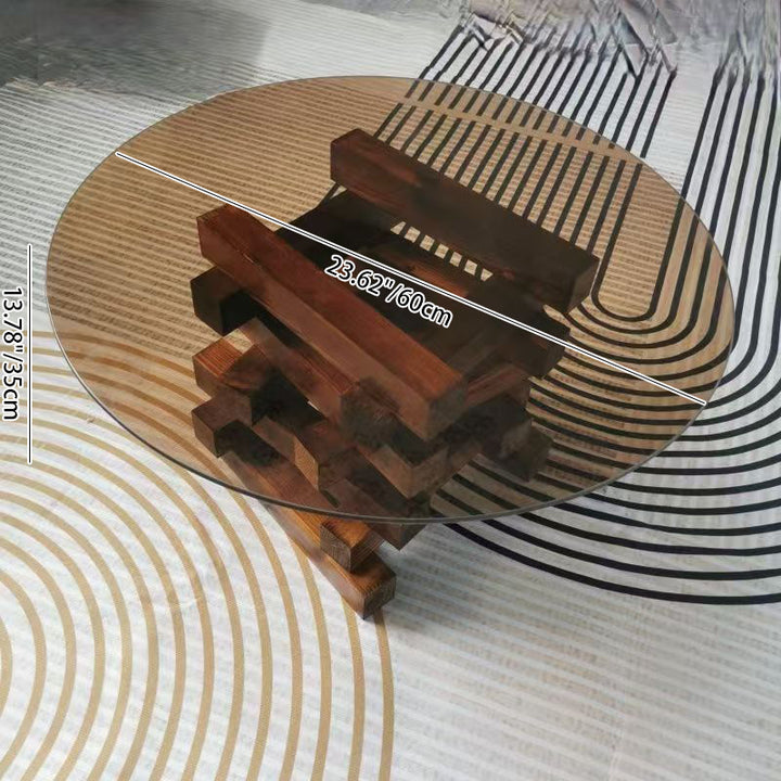 Mesa de café redonda minimalista moderna de madera maciza y vidrio resistente a la corrosión para sala de estar 