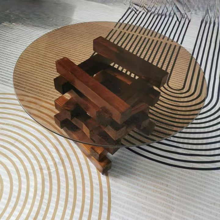 Mesa de café redonda minimalista moderna de madera maciza y vidrio resistente a la corrosión para sala de estar 