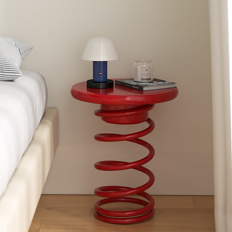Modern Creative Spring-Shaped Metal Solid Wood Side Table Sturdy For Living Room