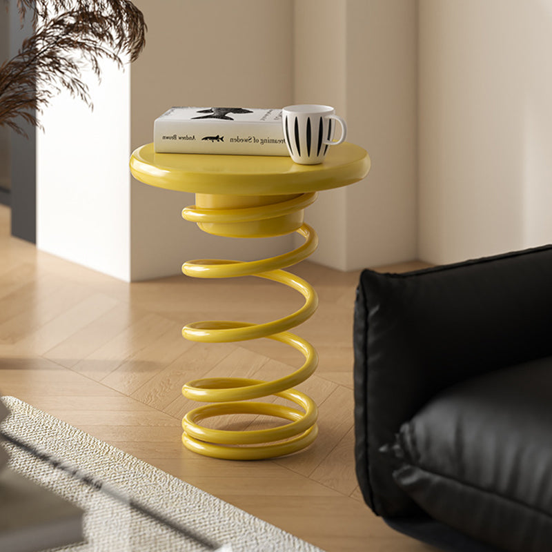 Modern Creative Spring-Shaped Metal Solid Wood Side Table Sturdy For Living Room
