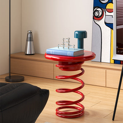 Modern Creative Spring-Shaped Metal Solid Wood Side Table Sturdy For Living Room
