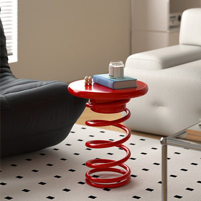 Modern Creative Spring-Shaped Metal Solid Wood Side Table Sturdy For Living Room