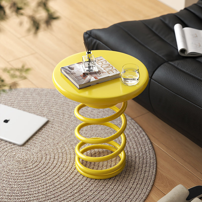 Modern Creative Spring-Shaped Metal Solid Wood Side Table Sturdy For Living Room
