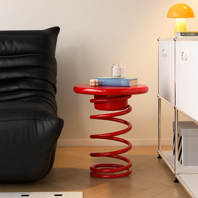 Modern Creative Spring-Shaped Metal Solid Wood Side Table Sturdy For Living Room