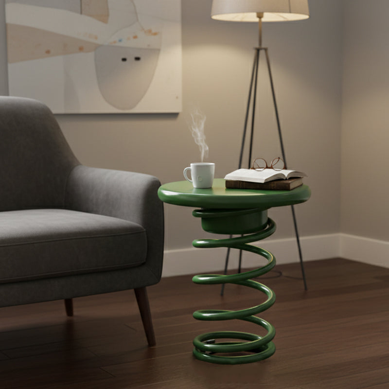 Modern Creative Spring-Shaped Metal Solid Wood Side Table Sturdy For Living Room