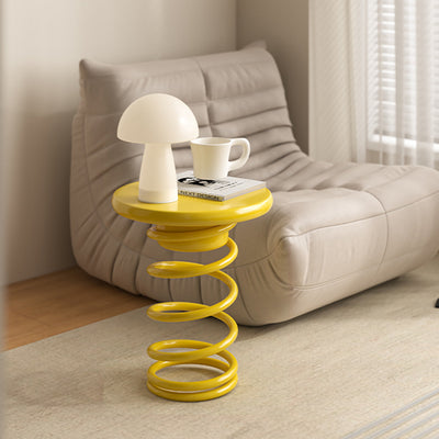 Modern Creative Spring-Shaped Metal Solid Wood Side Table Sturdy For Living Room