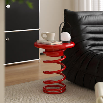 Modern Creative Spring-Shaped Metal Solid Wood Side Table Sturdy For Living Room