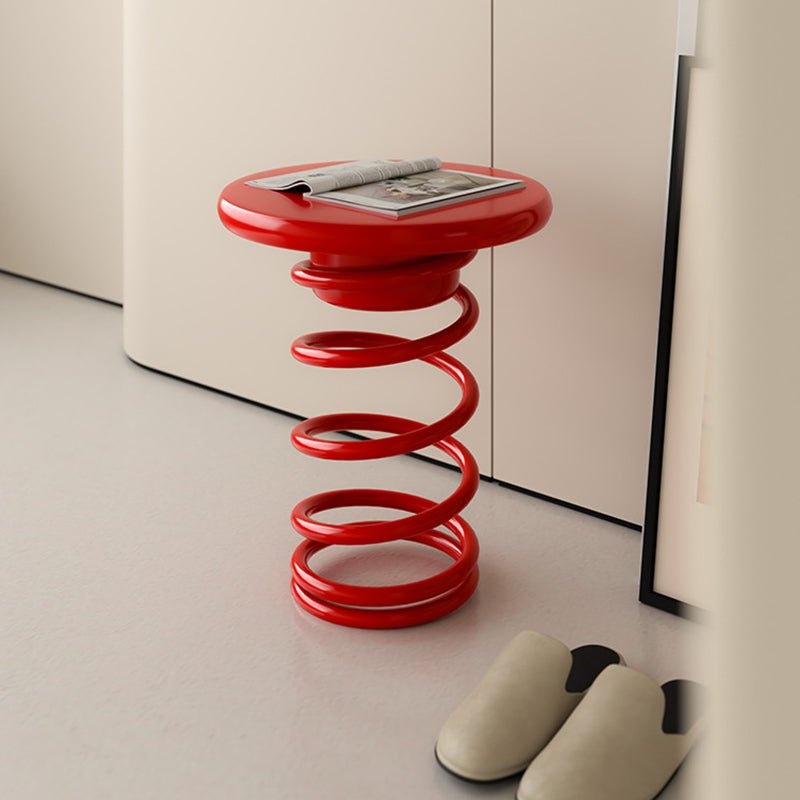 Modern Creative Spring-Shaped Metal Solid Wood Side Table Sturdy For Living Room