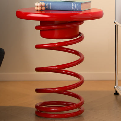 Modern Creative Spring-Shaped Metal Solid Wood Side Table Sturdy For Living Room