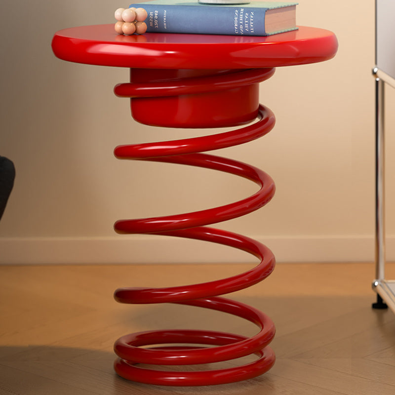 Modern Creative Spring-Shaped Metal Solid Wood Side Table Sturdy For Living Room