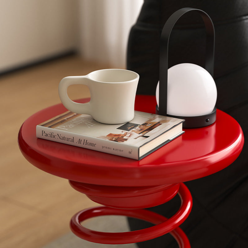 Modern Creative Spring-Shaped Metal Solid Wood Side Table Sturdy For Living Room