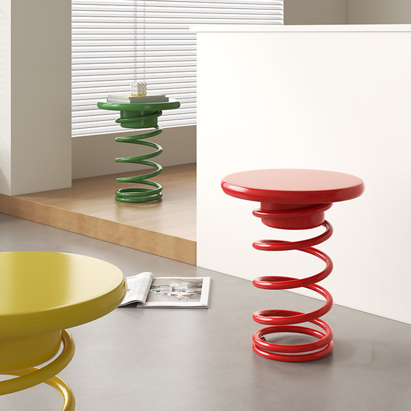 Modern Creative Spring-Shaped Metal Solid Wood Side Table Sturdy For Living Room