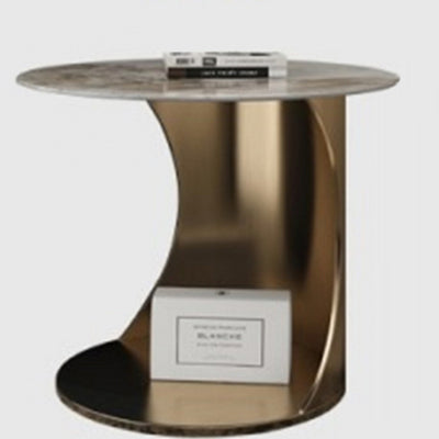 Modern Luxury Round Carbon Steel Stone Slab Side Table 2-Tier Heat-Resistant For Living Room