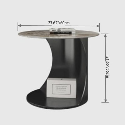 Modern Luxury Round Carbon Steel Stone Slab Side Table 2-Tier Heat-Resistant For Living Room