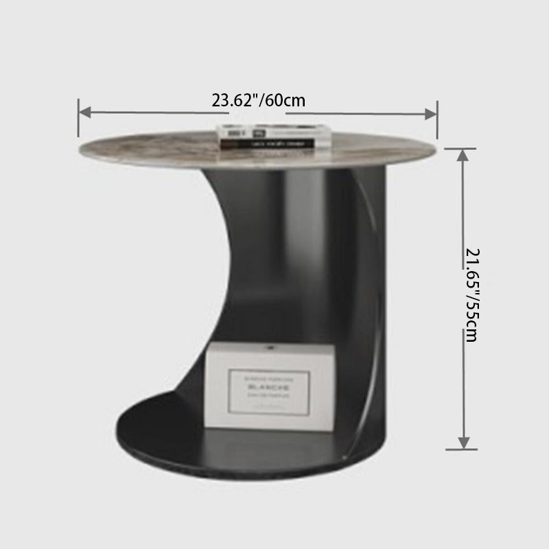Modern Luxury Round Carbon Steel Stone Slab Side Table 2-Tier Heat-Resistant For Living Room