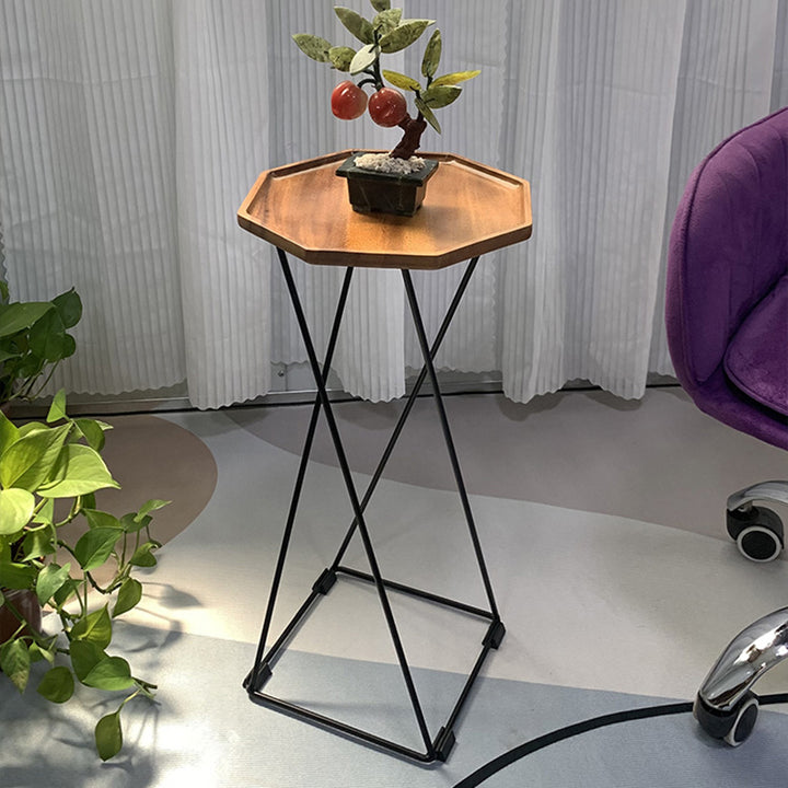 Modern Minimalist Octagonal Solid Wood Iron Side Table 4 -Leg Sturdy For Living Room