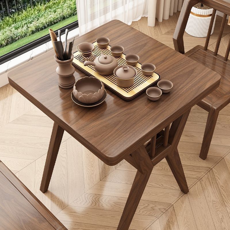 Modern Minimalist Rectangular Solid Wood Desk & Chair Set 2-Tier Sturdy High Weight Capacity For Home Office