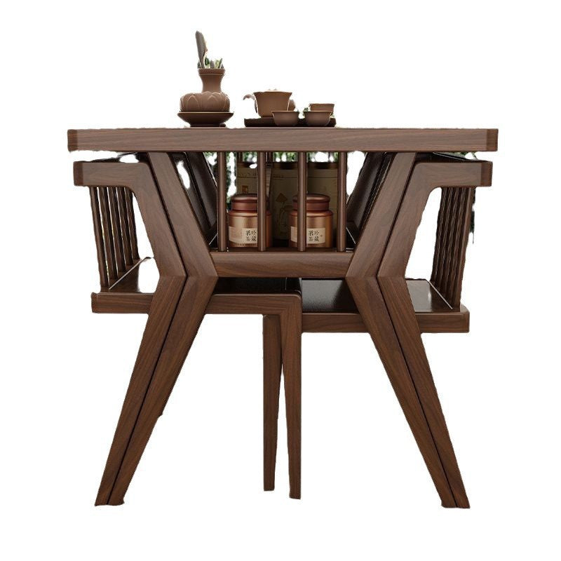 Modern Minimalist Rectangular Solid Wood Desk & Chair Set 2-Tier Sturdy High Weight Capacity For Home Office