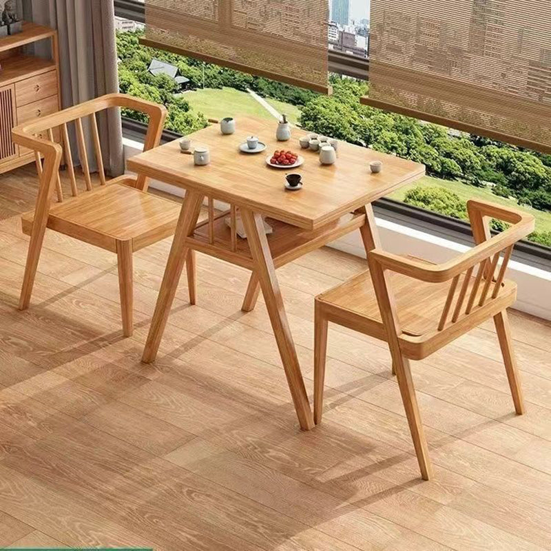 Modern Minimalist Rectangular Solid Wood Desk & Chair Set 2-Tier Sturdy High Weight Capacity For Home Office