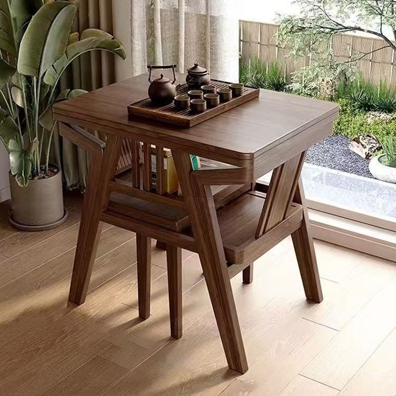 Modern Minimalist Rectangular Solid Wood Desk & Chair Set 2-Tier Sturdy High Weight Capacity For Home Office