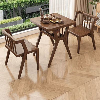 Modern Minimalist Rectangular Solid Wood Desk & Chair Set 2-Tier Sturdy High Weight Capacity For Home Office