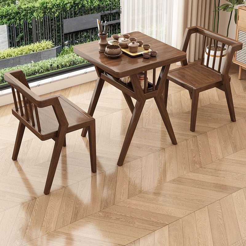 Modern Minimalist Rectangular Solid Wood Desk & Chair Set 2-Tier Sturdy High Weight Capacity For Home Office