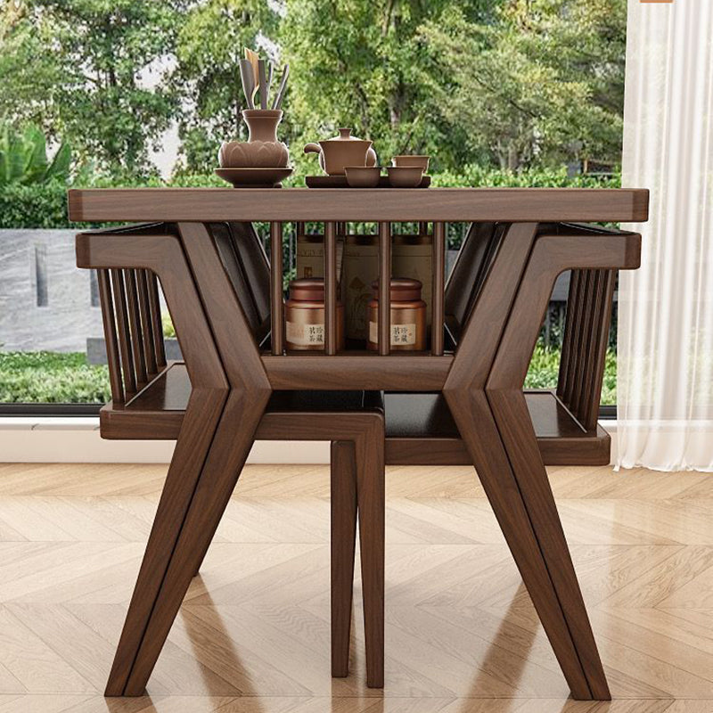 Modern Minimalist Rectangular Solid Wood Desk & Chair Set 2-Tier Sturdy High Weight Capacity For Home Office