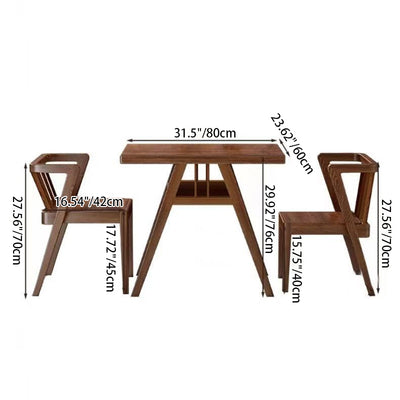 Modern Minimalist Rectangular Solid Wood Desk & Chair Set 2-Tier Sturdy High Weight Capacity For Home Office