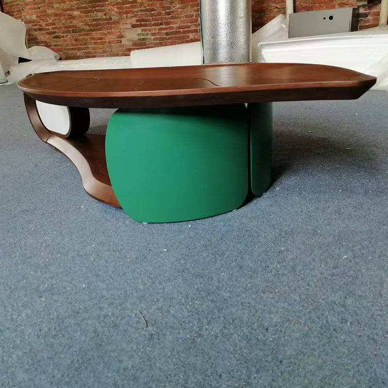 Modern Minimalist Leaf-Shaped Solid Wood Artificial Board Coffee Table 2-Tier For Living Room