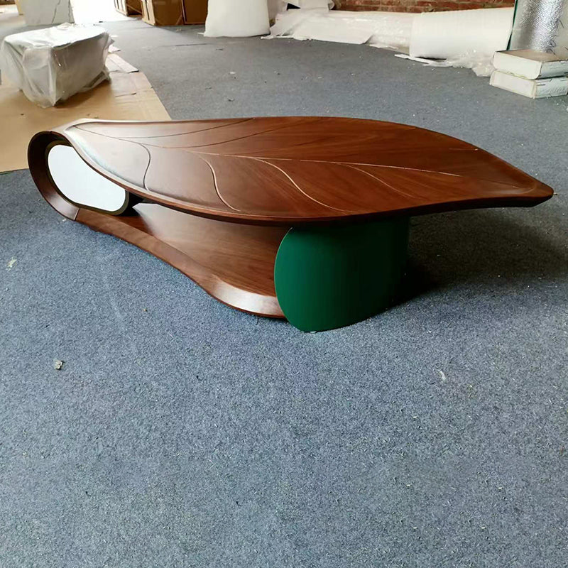 Modern Minimalist Leaf-Shaped Solid Wood Artificial Board Coffee Table 2-Tier For Living Room
