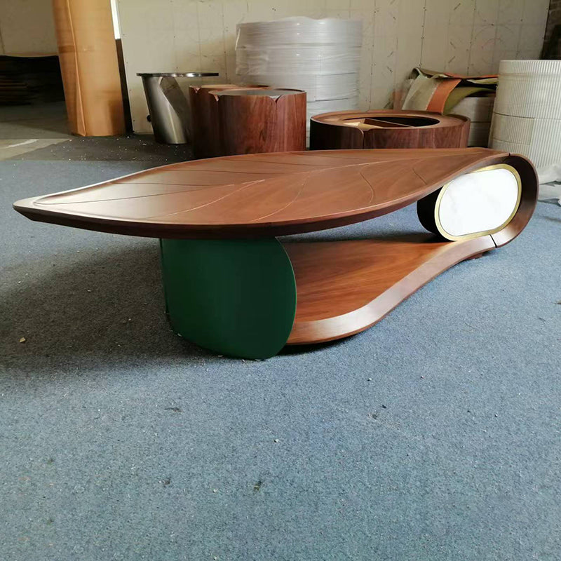 Modern Minimalist Leaf-Shaped Solid Wood Artificial Board Coffee Table 2-Tier For Living Room