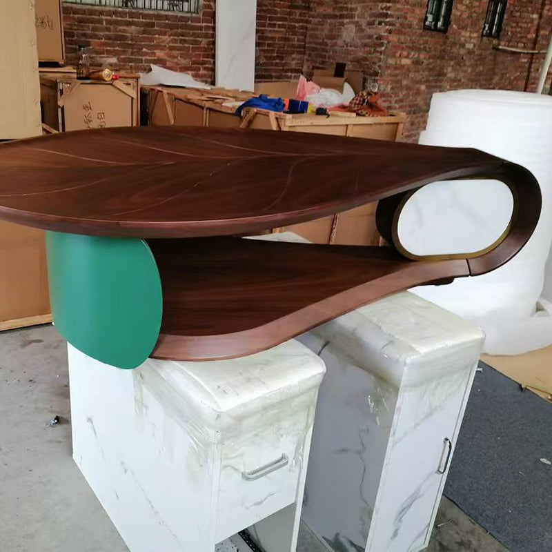 Modern Minimalist Leaf-Shaped Solid Wood Artificial Board Coffee Table 2-Tier For Living Room