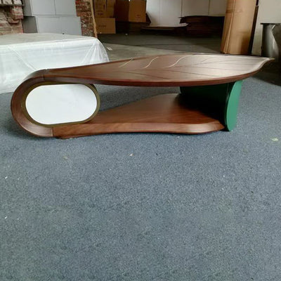 Modern Minimalist Leaf-Shaped Solid Wood Artificial Board Coffee Table 2-Tier For Living Room