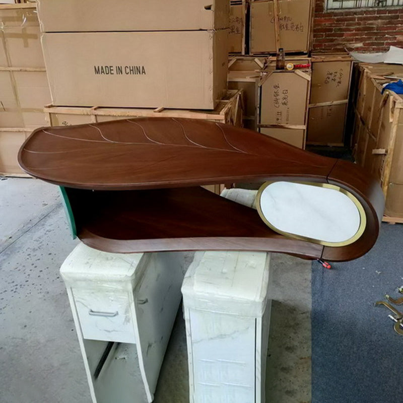 Modern Minimalist Leaf-Shaped Solid Wood Artificial Board Coffee Table 2-Tier For Living Room