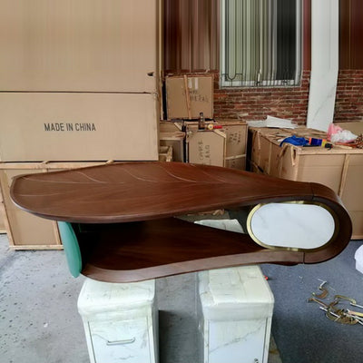 Modern Minimalist Leaf-Shaped Solid Wood Artificial Board Coffee Table 2-Tier For Living Room