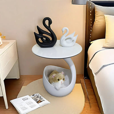 Modern Minimalist Round Polyurethane Microcrystalline Stone Side Table 2-Tier For Living Room