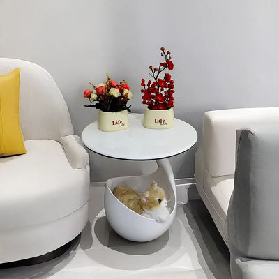 Modern Minimalist Round Polyurethane Microcrystalline Stone Side Table 2-Tier For Living Room