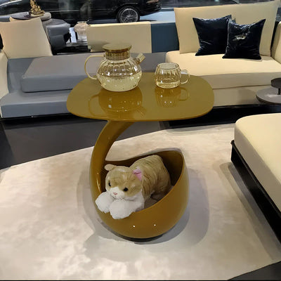 Modern Minimalist Round Polyurethane Microcrystalline Stone Side Table 2-Tier For Living Room