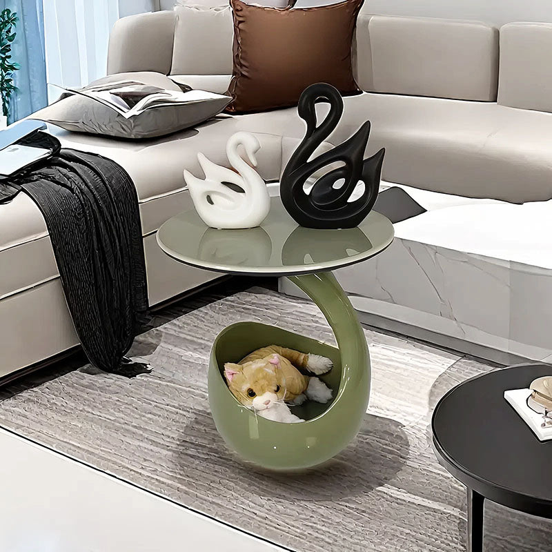 Modern Minimalist Round Polyurethane Microcrystalline Stone Side Table 2-Tier For Living Room