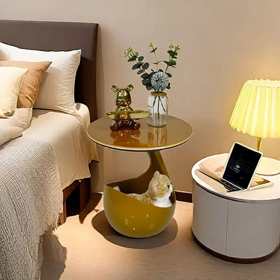 Modern Minimalist Round Polyurethane Microcrystalline Stone Side Table 2-Tier For Living Room