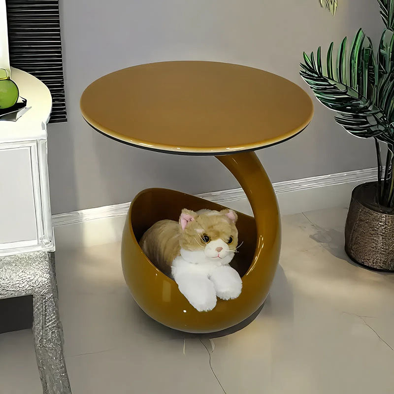 Modern Minimalist Round Polyurethane Microcrystalline Stone Side Table 2-Tier For Living Room