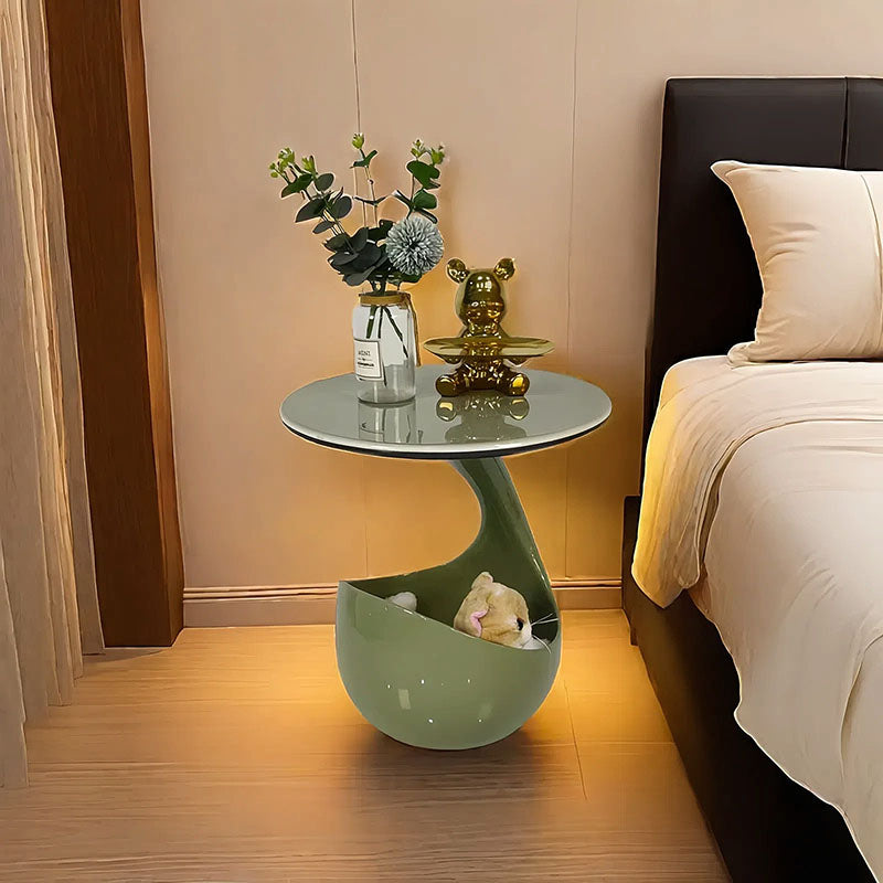 Modern Minimalist Round Polyurethane Microcrystalline Stone Side Table 2-Tier For Living Room