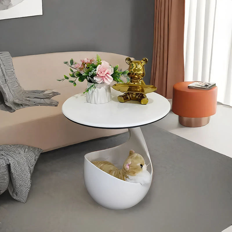 Modern Minimalist Round Polyurethane Microcrystalline Stone Side Table 2-Tier For Living Room