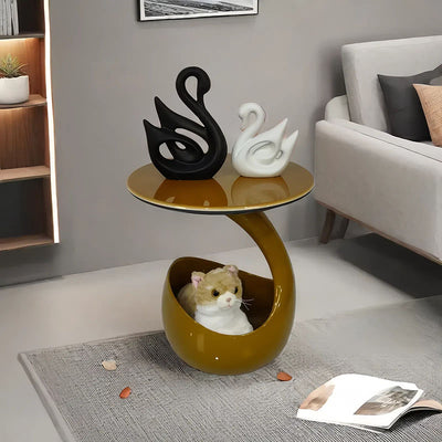 Modern Minimalist Round Polyurethane Microcrystalline Stone Side Table 2-Tier For Living Room