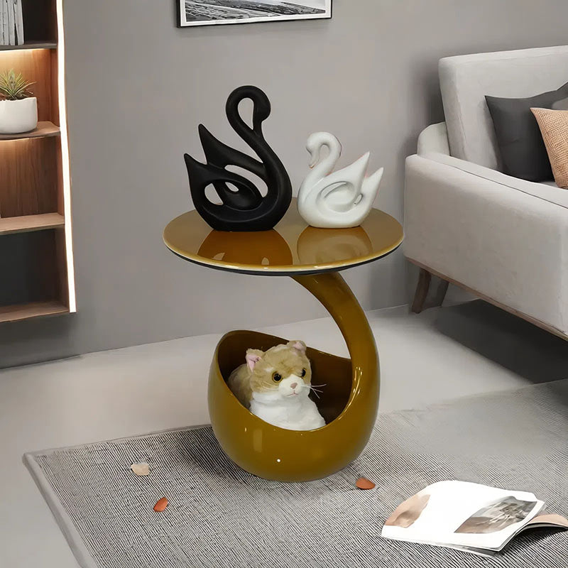 Modern Minimalist Round Polyurethane Microcrystalline Stone Side Table 2-Tier For Living Room