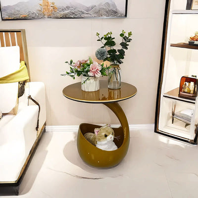 Modern Minimalist Round Polyurethane Microcrystalline Stone Side Table 2-Tier For Living Room