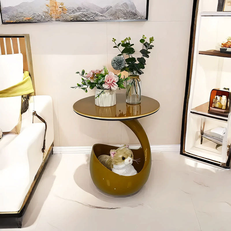 Modern Minimalist Round Polyurethane Microcrystalline Stone Side Table 2-Tier For Living Room